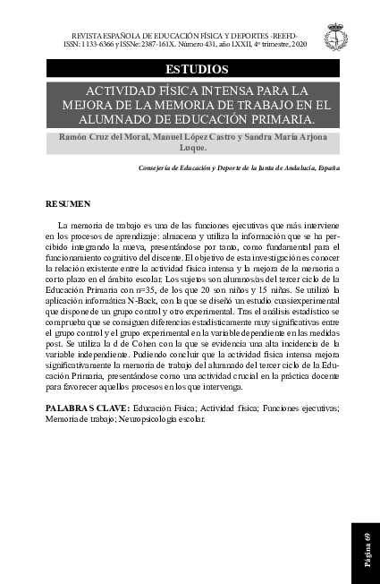 (PDF) Actividad Física intensa para la mejora de la Memoria de Trabajo ...