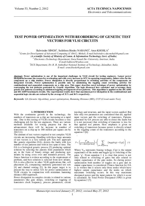 (PDF) Test Power Optimization with Reordering of Genetic Test Vectors ...