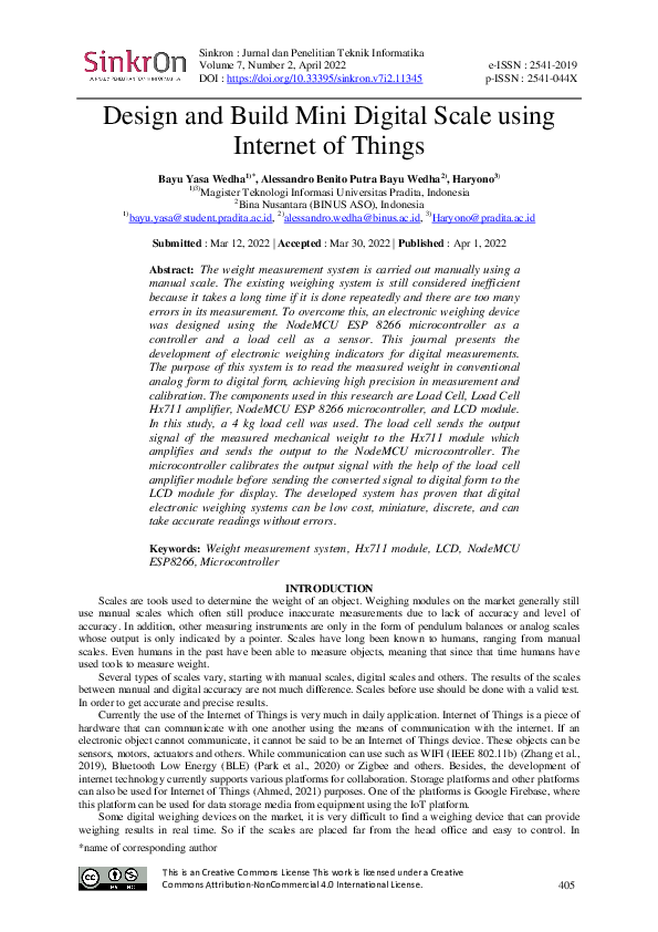 (PDF) Design and Build Mini Digital Scale using Internet of Things