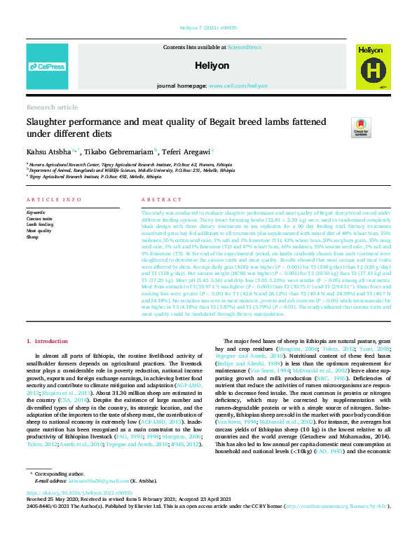 (PDF) Slaughter performance and meat quality of Begait breed lambs ...