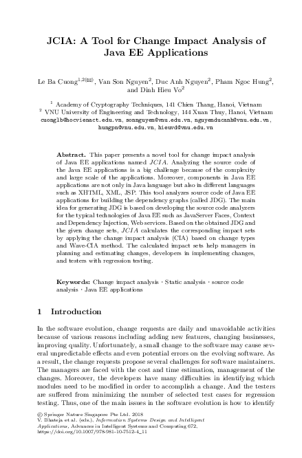 (PDF) JCIA: A Tool for Change Impact Analysis of Java EE Applications