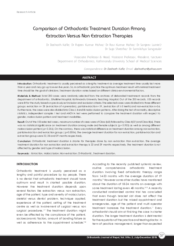 (PDF) Comparison of Orthodontic Treatment Duration Among Extraction Versus Non Extraction