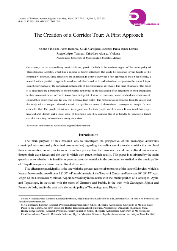 (PDF) The Creation of a Corridor Tour: A First Approach
