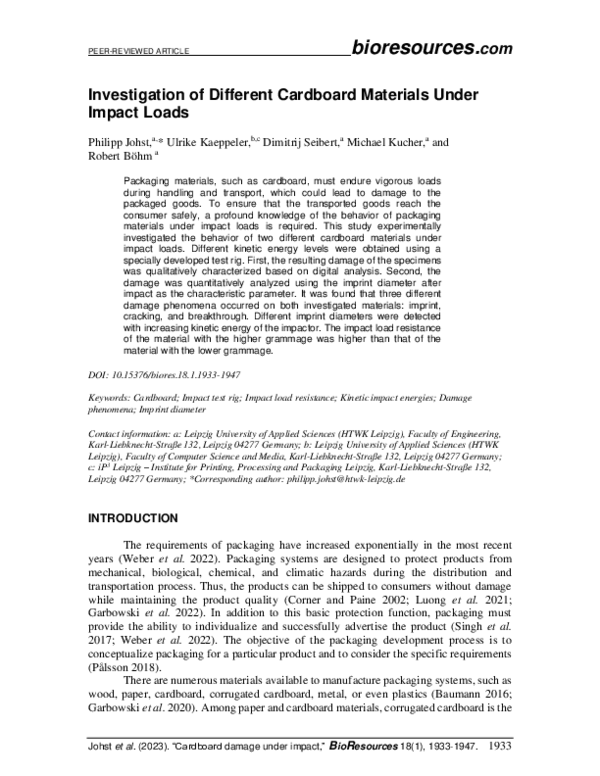 (PDF) Investigation of different cardboard materials under impact loads