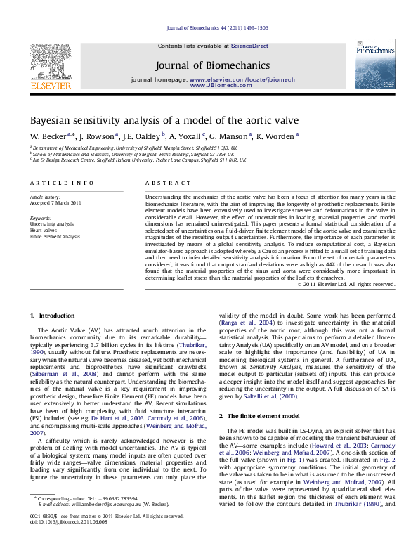 (PDF) Bayesian sensitivity analysis of a model of the aortic valve