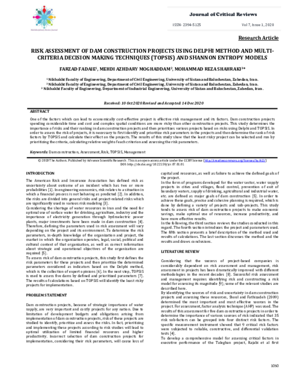 (PDF) Risk Assessment of Dam Construction Projects Using Delphi Method ...