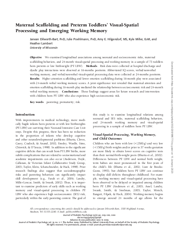 (PDF) Maternal Scaffolding and Preterm Toddlers' Visual-Spatial ...