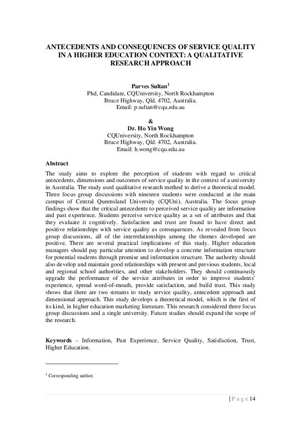 (PDF) Antecedents and consequences of service quality in a higher ...