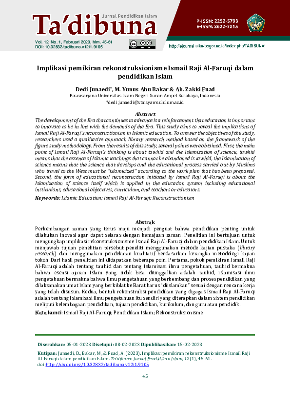 (PDF) Implications of Ismail Raji Al-Faruqi's reconstructionist thought ...