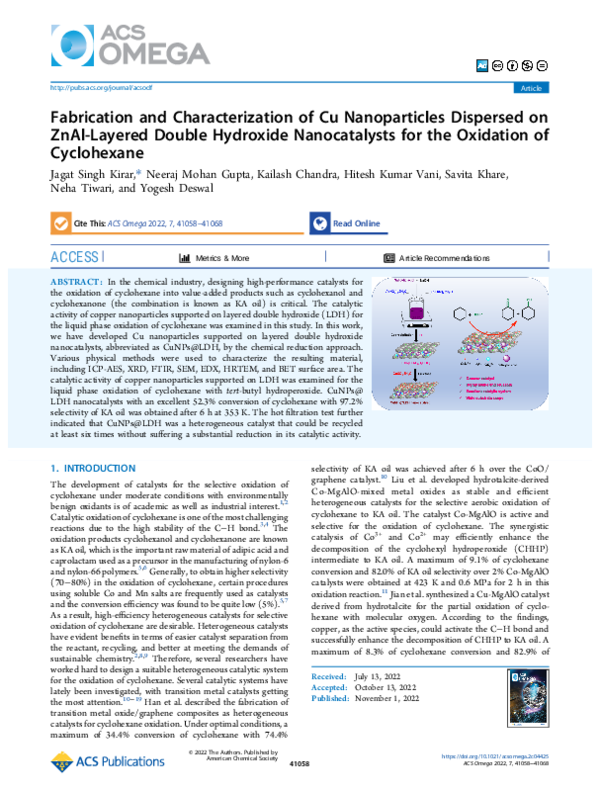 (PDF) Fabrication and Characterization of Cu Nanoparticles Dispersed on ...