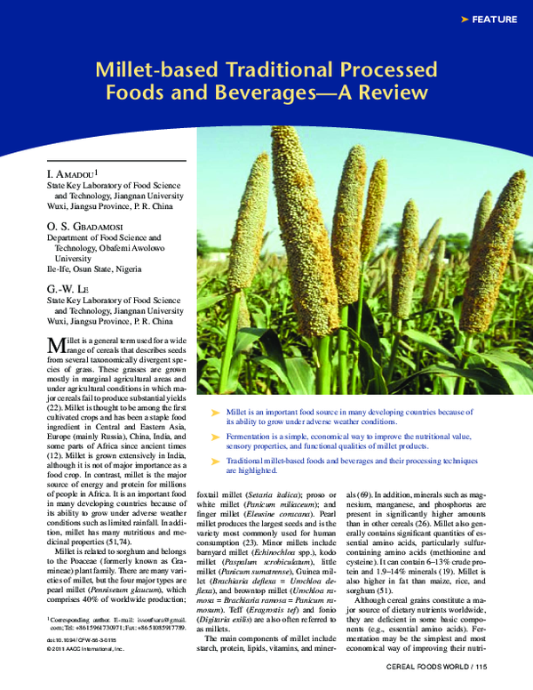 (PDF) Millet-based Traditional Processed Foods and Beverages--A Review