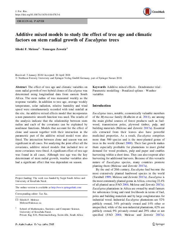 (PDF) Additive mixed models to study the effect of tree age and ...
