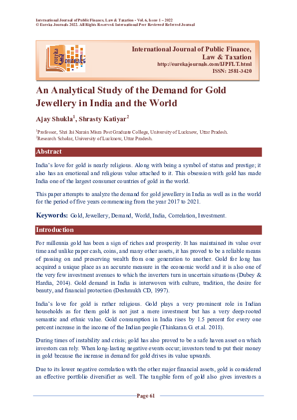 (PDF) An Analytical Study of the Demand for Gold Jewellery in India and ...