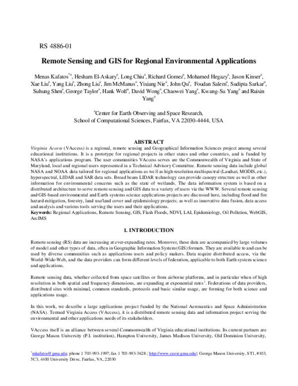 (PDF) Remote sensing and GIS for regional environmental applications