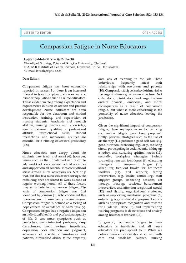 (PDF) Compassion Fatigue in Nurse Educators