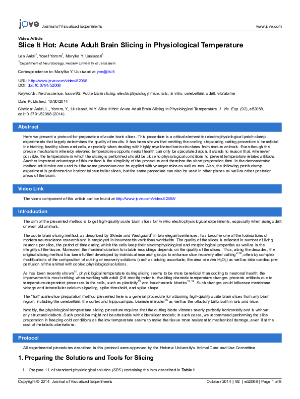 (PDF) Slice It Hot: Acute Adult Brain Slicing in Physiological Temperature