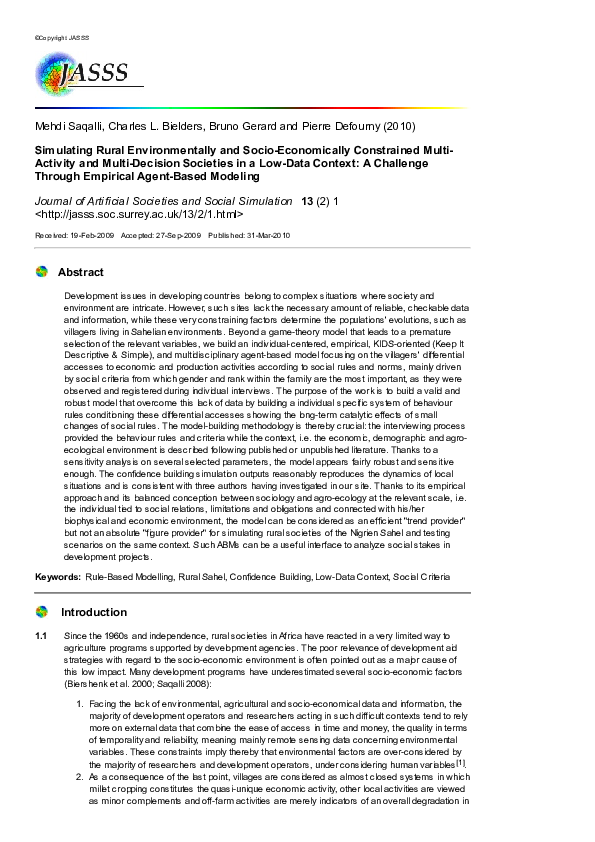 Simulating Rural Environmentally and Socio-Economically Constrained Multi-Activity and Multi-Decision Societies in a Low-Data Context: A Challenge Through Empirical Agent-Based Modeling