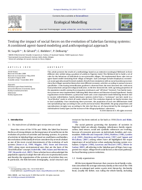 Testing the impact of social forces on the evolution of Sahelian farming systems: A combined agent-based modeling and anthropological approach