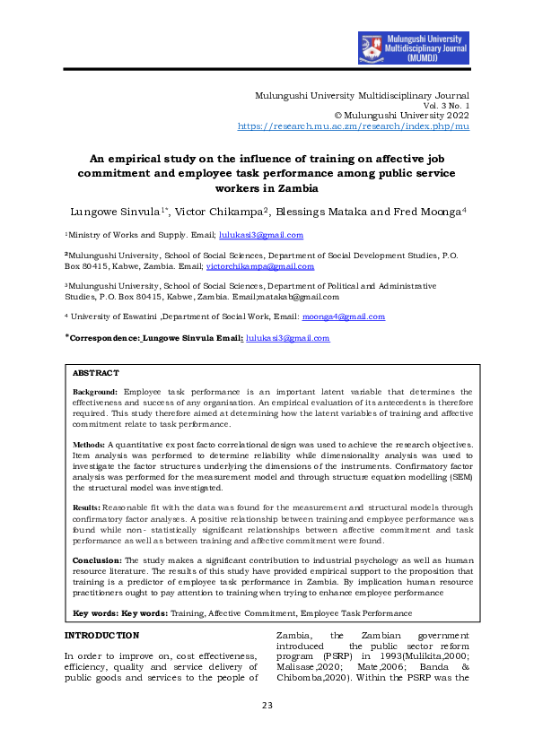 (PDF) An empirical study on the influence of training on affective job