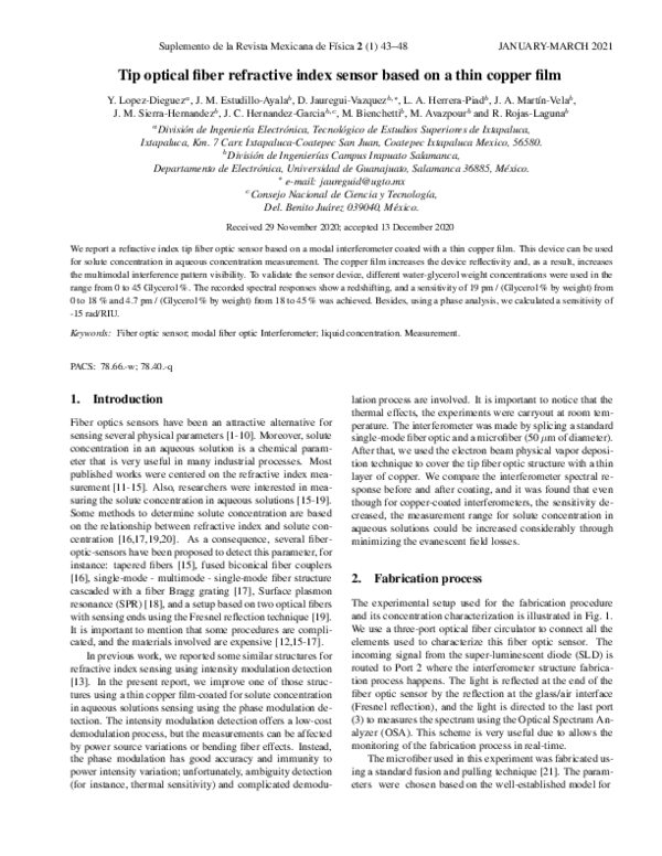 (PDF) Tip optical fiber refractive index sensor based on a thin copper film