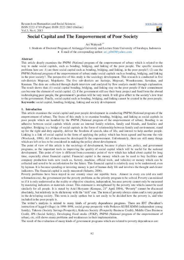 (PDF) Social Capital and The Empowerment of Poor Society