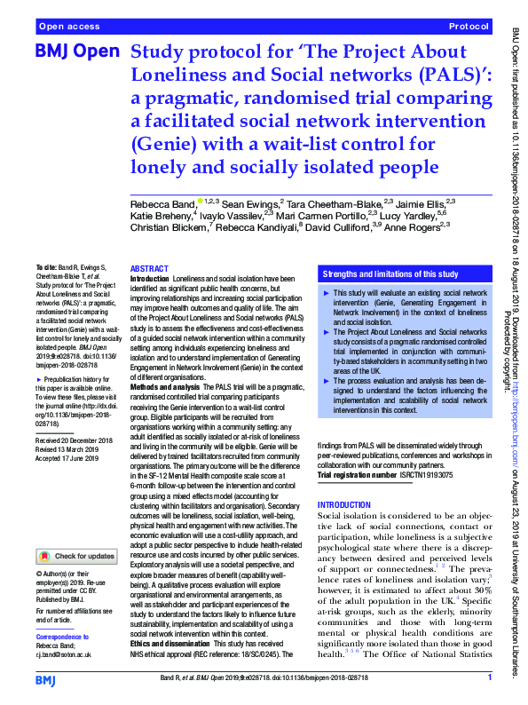 (PDF) Study protocol for ‘The Project About Loneliness and Social ...