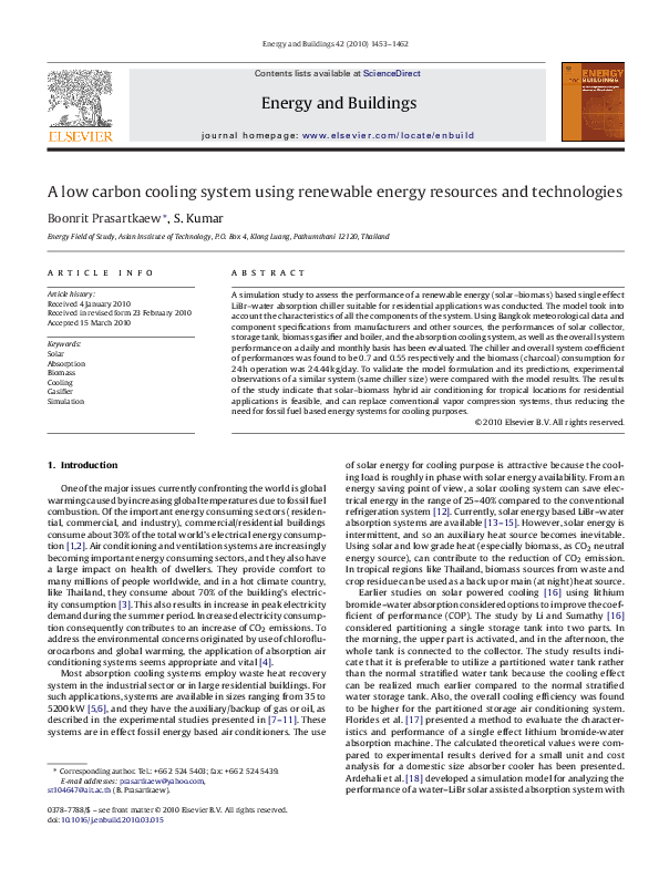 (PDF) A low carbon cooling system using renewable energy resources and ...