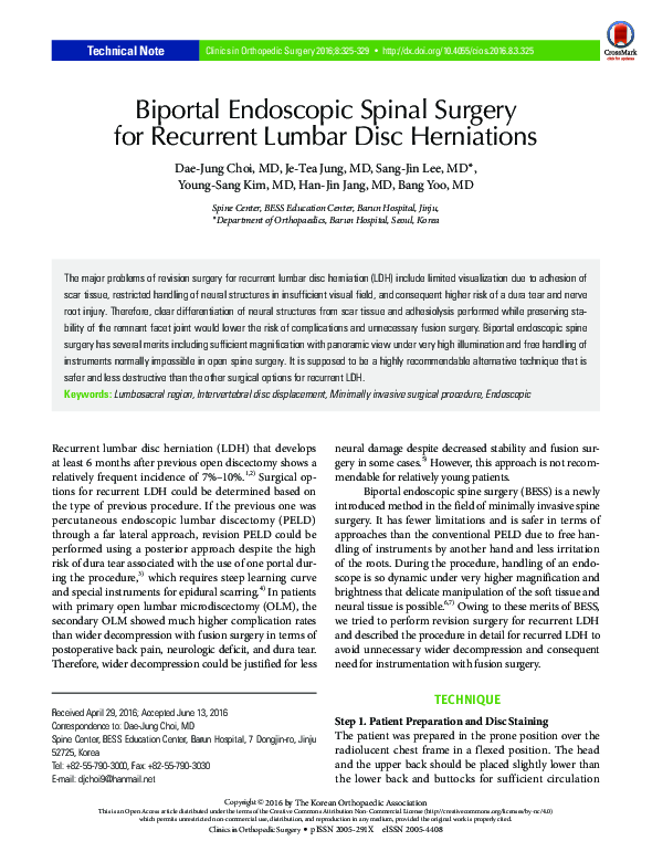 (PDF) Biportal Endoscopic Spinal Surgery for Recurrent Lumbar Disc ...