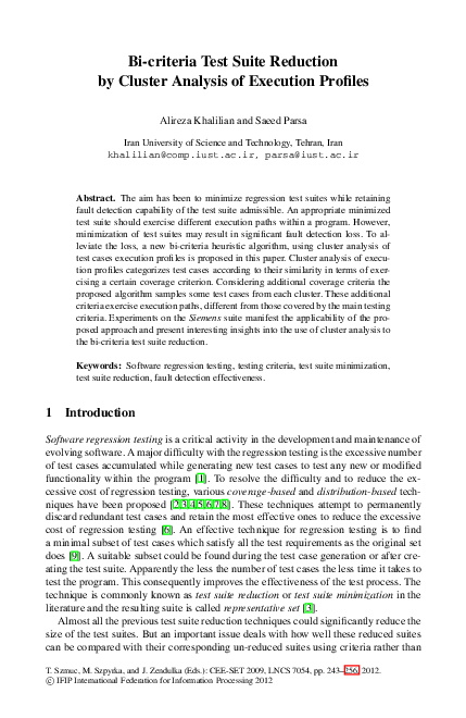 (PDF) Bi-criteria Test Suite Reduction by Cluster Analysis of Execution ...