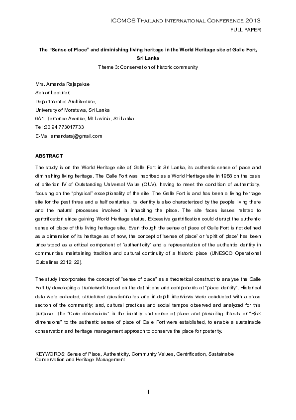 (PDF) The Sense of Place and diminishing living heritage in the World ...