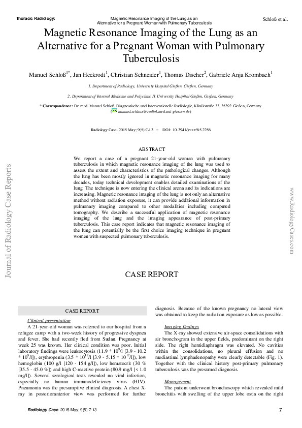 (PDF) Magnetic Resonance Imaging of the Lung as an Alternative for a ...