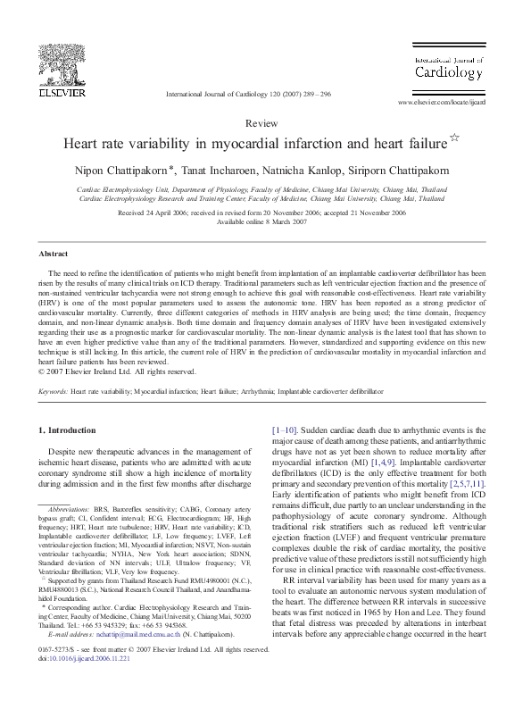 (PDF) Heart rate variability in myocardial infarction and heart failure