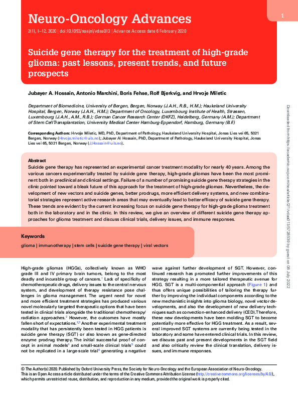 (PDF) Suicide gene therapy for the treatment of high-grade glioma: past ...
