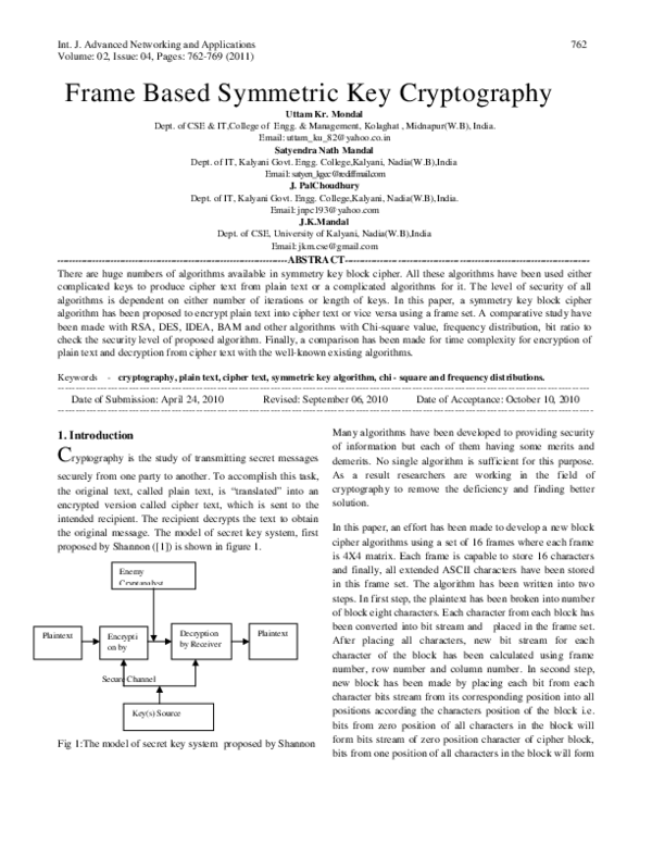 (PDF) Frame Based Symmetric Key Cryptography