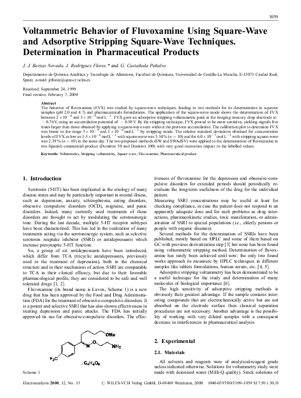 (PDF) Voltammetric Behavior of Fluvoxamine Using Square-Wave and ...
