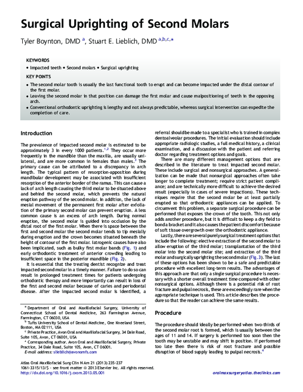 (PDF) Surgical Uprighting of Second Molars Tyler Boynton Academia.edu