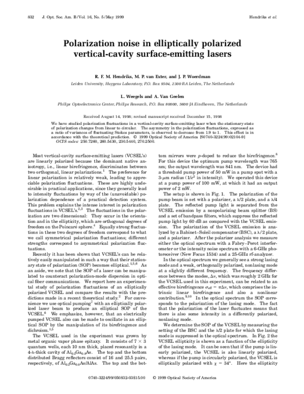 (PDF) Polarization noise in elliptically polarized vertical-cavity ...