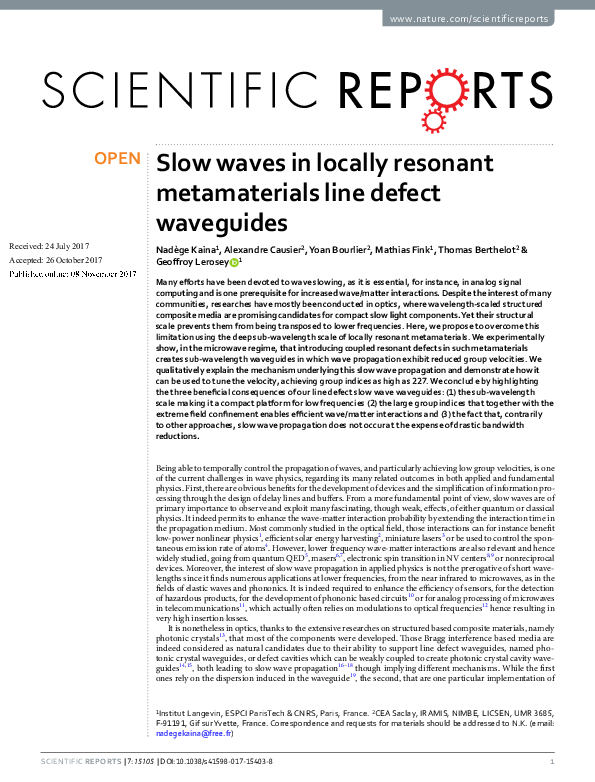 (PDF) Slow waves in locally resonant metamaterials line defect waveguides