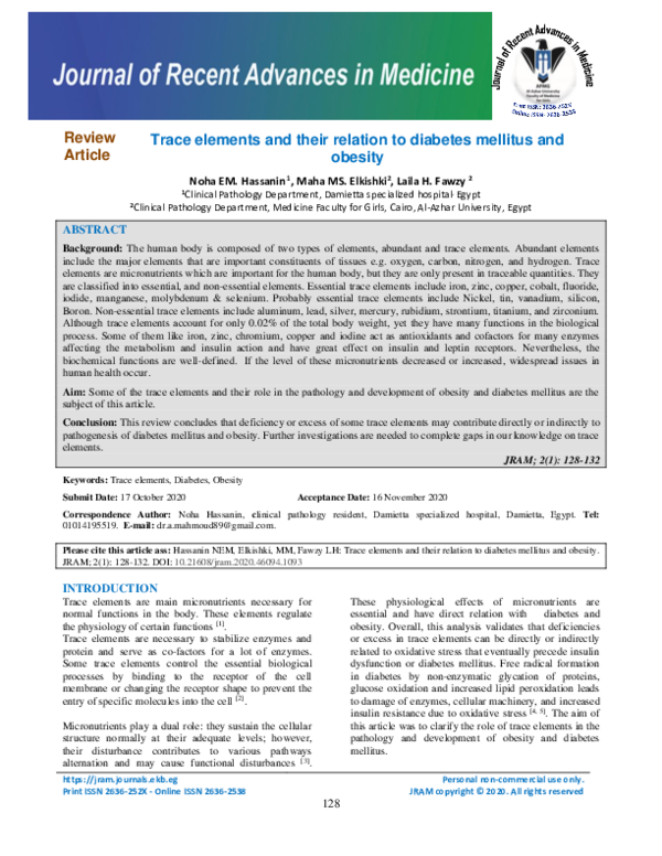 (PDF) Trace Elements and Their Relation to Diabetes Mellitus and Obesity
