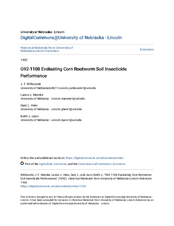 (PDF) G92-1108 Evaluating Corn Rootworm Soil Insecticide Performance