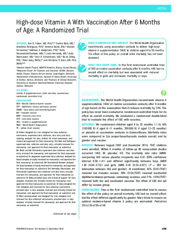 (PDF) High-dose vitamin A with vaccination after 6 months of age: a ...
