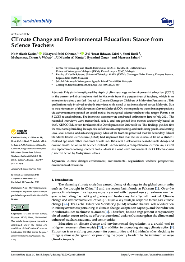 (PDF) Climate Change and Environmental Education: Stance from Science ...