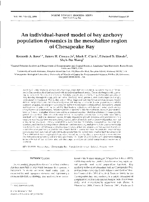 (PDF) An individual-based model of bay anchovy population dynamics in ...