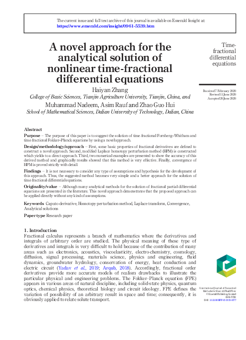 (PDF) A novel approach for the analytical solution of nonlinear time ...