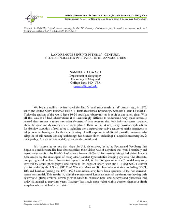 (PDF) Land remote sensing in the 21st Century. Geotechnologies in ...