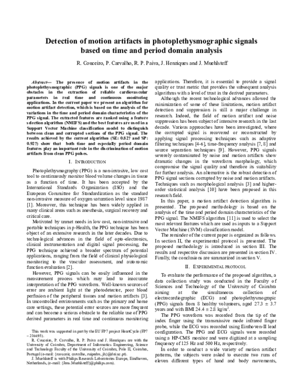 (PDF) Detection of motion artifacts in photoplethysmographic signals ...