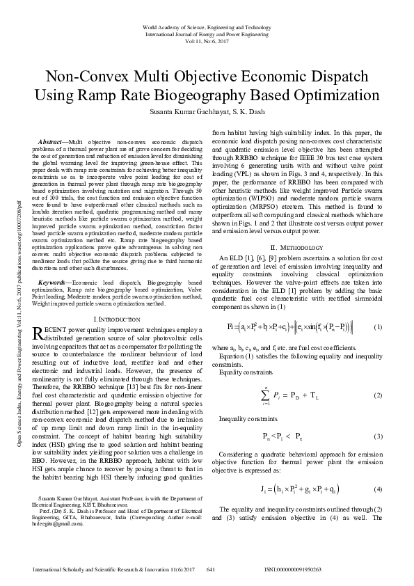 (PDF) Non-Convex Multi Objective Economic Dispatch Using Ramp Rate ...