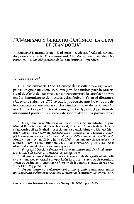 (PDF) Humanismo y derecho canónico la obra de Jean Doujat