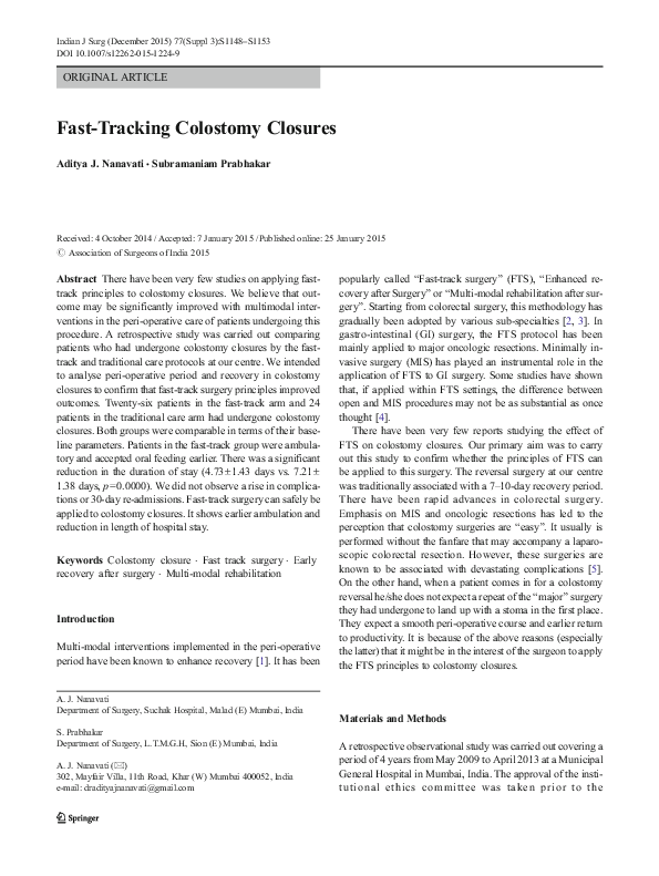 (PDF) Fast-Tracking Colostomy Closures
