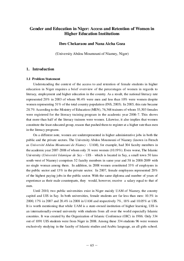 (PDF) Gender and Education in Niger : Access and Retention of Women in ...